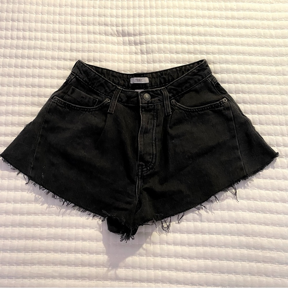 Black Forever 21 Denim Plead Shorts